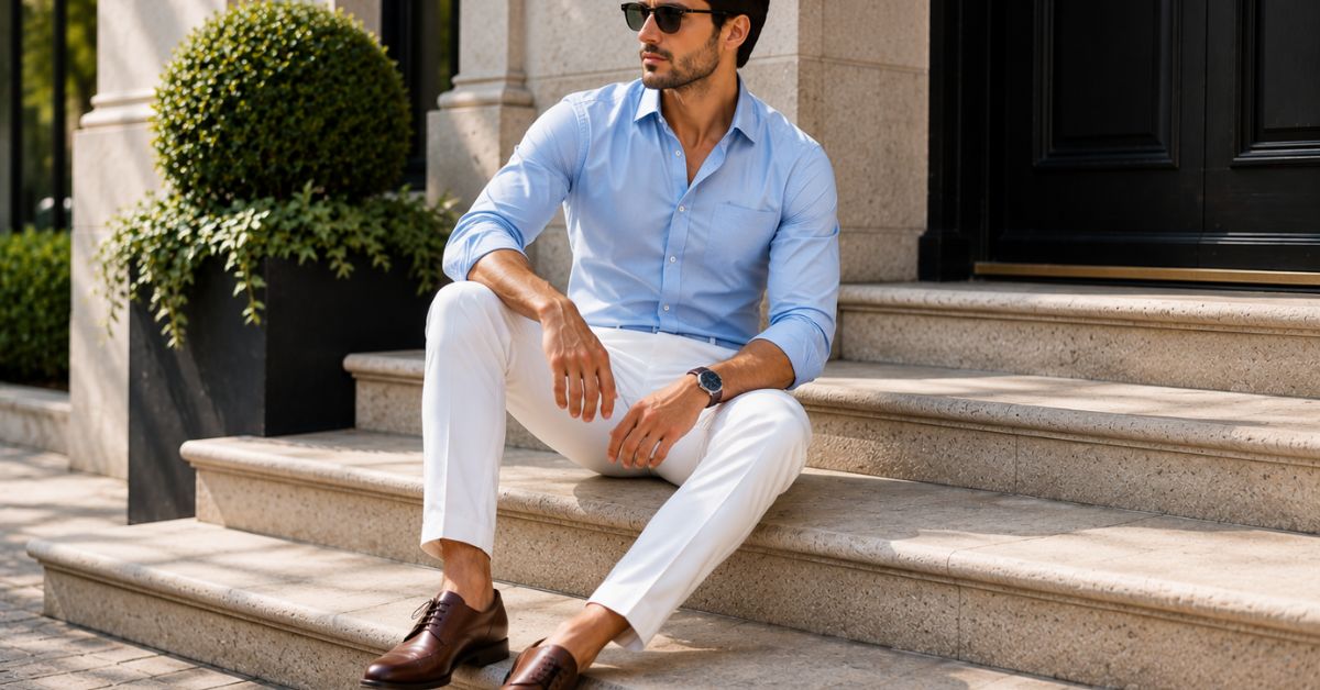 sky blue shirts with white pants