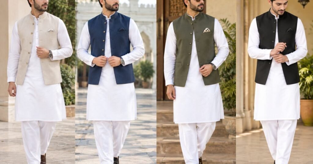 Men Wearing White Kurta With Waistcoats