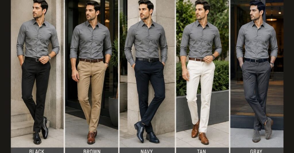grey shirts with shoes